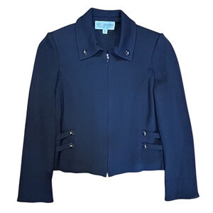 ST. JOHN COLLECTION Women's Knit Collared Sweater Jacket Size 2 Black Military